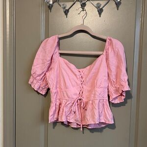 Francesca's Collections Pink Lace-Up Blouse